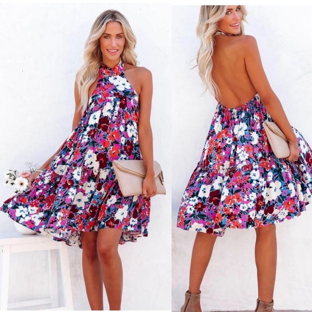 VICI | Map Of Spring Floral Halter Dress